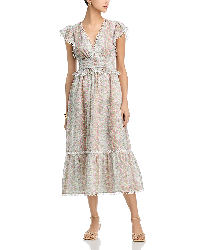 Aqua Ditsy Floral Short Sleeve Midi Dress - Exclusive
