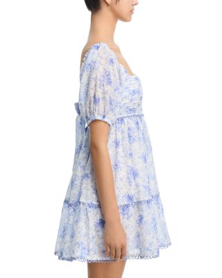 Floral Toile Puff Sleeve Mini Dress - Exclusive