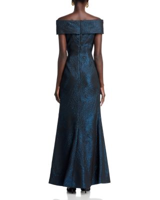 Metallic Jacquard Wavy Pattern Portrait Gown