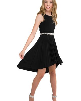  Girls' Pleated High Low Dress with Belt - Big Kid