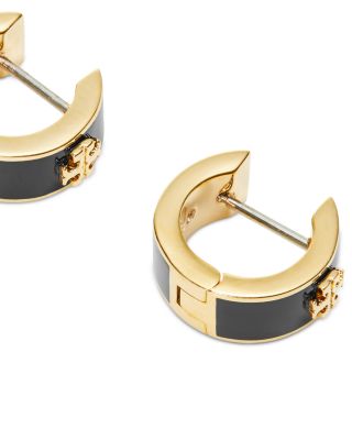 Kira Double T Emblem Jet Huggie Hoop Earrings 