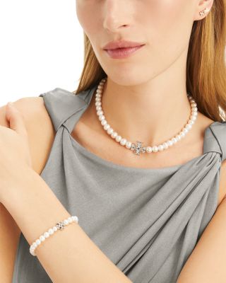 Kira Pav&eacute; Double T & Cultured Freshwater Pearl Collar Necklace, 16.3"