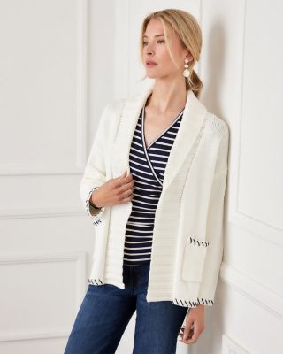Contrast Stitch Open Front Cardigan Sweater