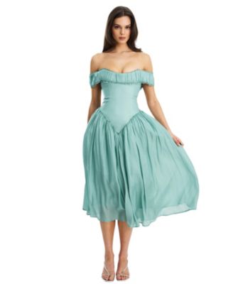  Xavy Rayon Off Shoulder Corset Midi Dress