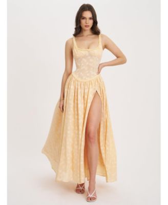 Ulissa Jacquard Drop Waist High Slit Maxi Dress