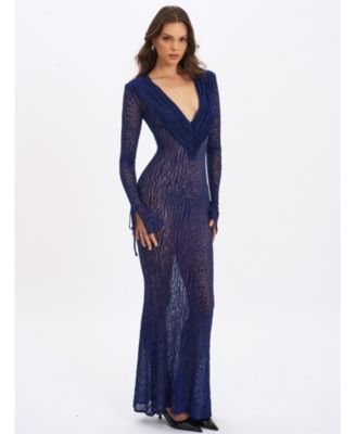  Ilyse V-Neck Plunge Animal Print Mermaid Hem Maxi Dress