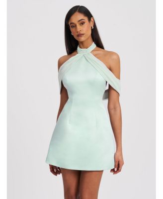  Zafrina Halter Off Shoulder Backless Mini Dress