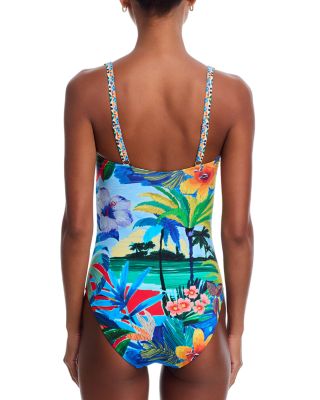 Twist Front Ruched One Piece Swimsuit 