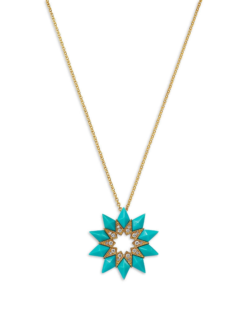 Bloomingdale's Fine Collection Turquoise & Diamond Starburst Pendant Necklace in 14K Yellow Gold, 18
