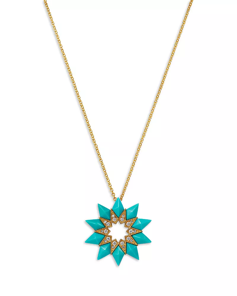 Bloomingdale's Fine Collection Turquoise & Diamond Starburst Pendant Necklace in 14K Yellow Gold, 18