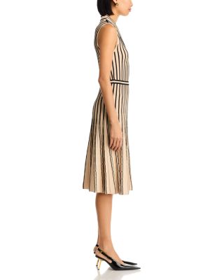 Stripe V Neck Ribbed Knit Dress