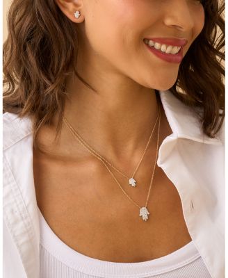 14K Yellow Gold Diamond Infinity Hamsa Necklace, 0.38 tcw