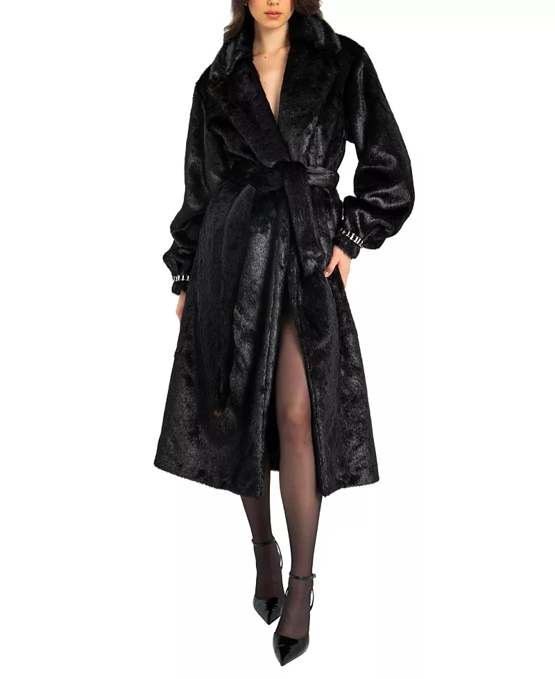 Miss Circle Yahia Long Faux Mink Coat