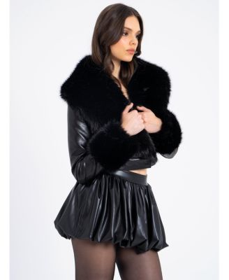  Ziah Cropped Faux Leather Jacket with Fur Collar