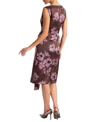  Nica Sleeveless Dress with Side Ruffle in Floral Twill Crepe