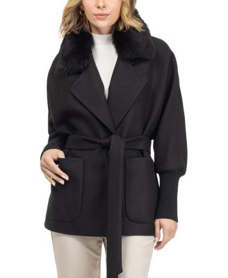  Fabric Jacket with Detachable Shearling Lamb Collar