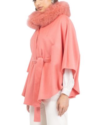  Select Wool Belted Cape with Select Lamb Collar