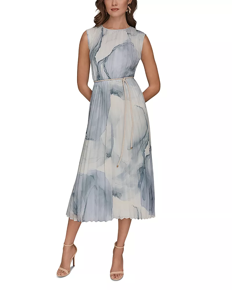 Donna Karan Sleeveless Pleated Midi Dress