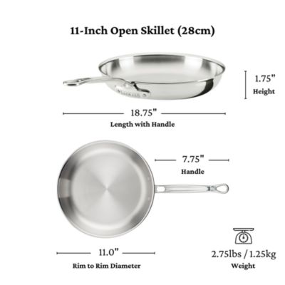 ProBond Luxe 11" Polished Professional Clad Stainless Steel Skillet with Lid