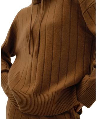  Ribbed Hooded Knit Top