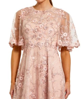  Flutter Sleeve Floral Embroidered Midi Dress
