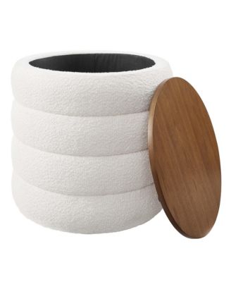 Mezzo Round Boucle Fabric Storage Ottoman