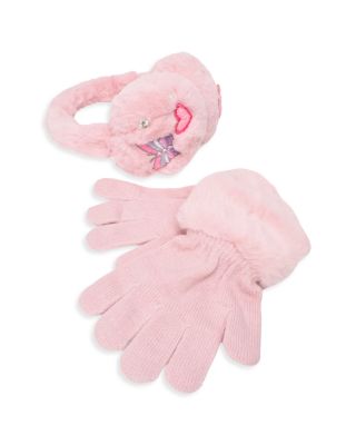 Girls' Butterfly Faux Fur Earmuffs & Gloves Set - Big Kid