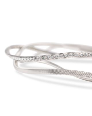 Diamond Triple Layer Crossover Bangle Bracelet in 18K White Gold, 0.71 tcw  