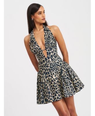 Mackenzie Cheetah Print Halter Linen Mini Dress
