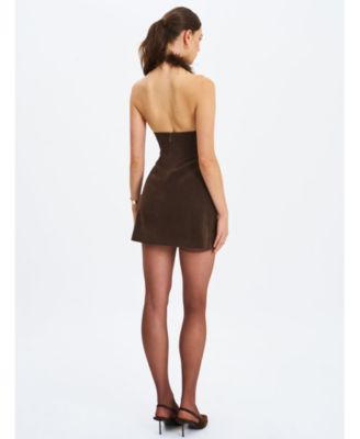 Yael Suede Faux Fur Halter Mini Dress