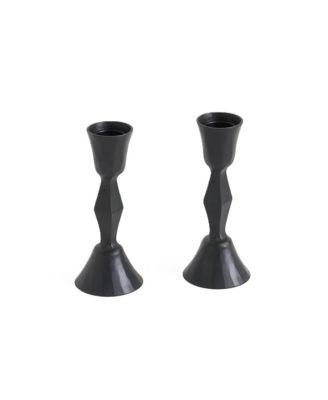  Low Diamond HandForged Iron Candle Stand, Set of 2