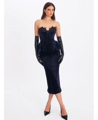  Pascha Lace Applique Strapless Peplum Maxi Dress