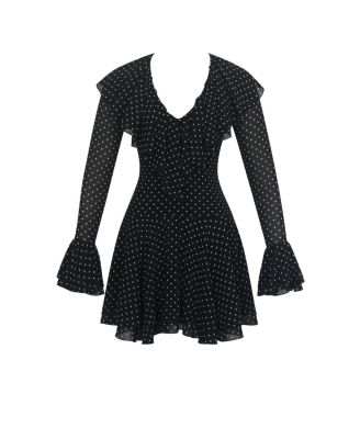 Omari Chiffon Polka Dot Ruffled Neckline Mini Dress