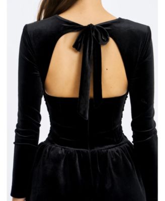  Catrina Velvet Square Neck Bow-Tie Mini Dress