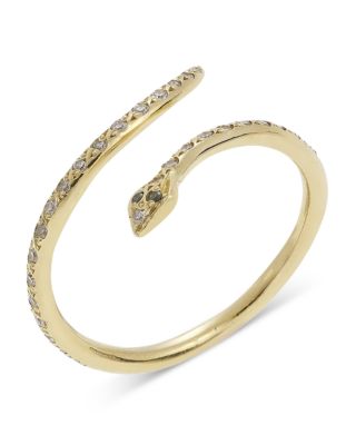 Green & White Diamond Python Ring in 18K Yellow Gold 