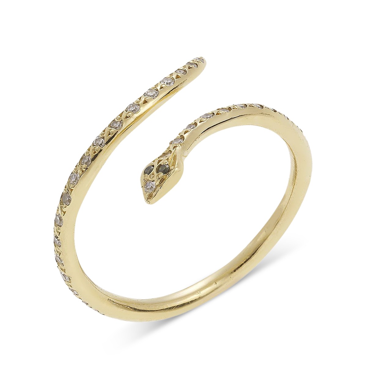 Ileana Makri Green & White Diamond Python Ring in 18K Yellow Gold