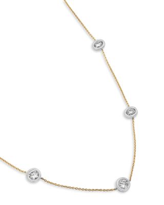 Luxe Collection Certified Lab Grown Diamond by the Yard Bezel Station Necklace in 14K White & Yellow Gold, 4.0 tcw