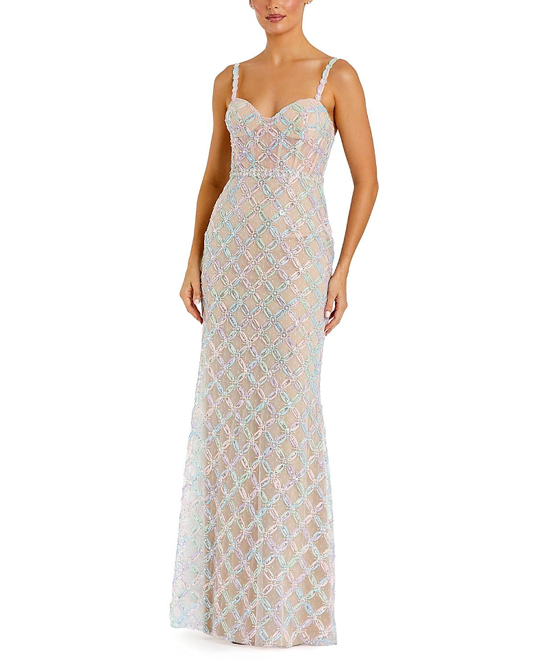 Mac Duggal Pearl Embellished Sleeveless Bustier Gown