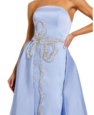  Strapless Stretch Satin Column Gown with Overskirt