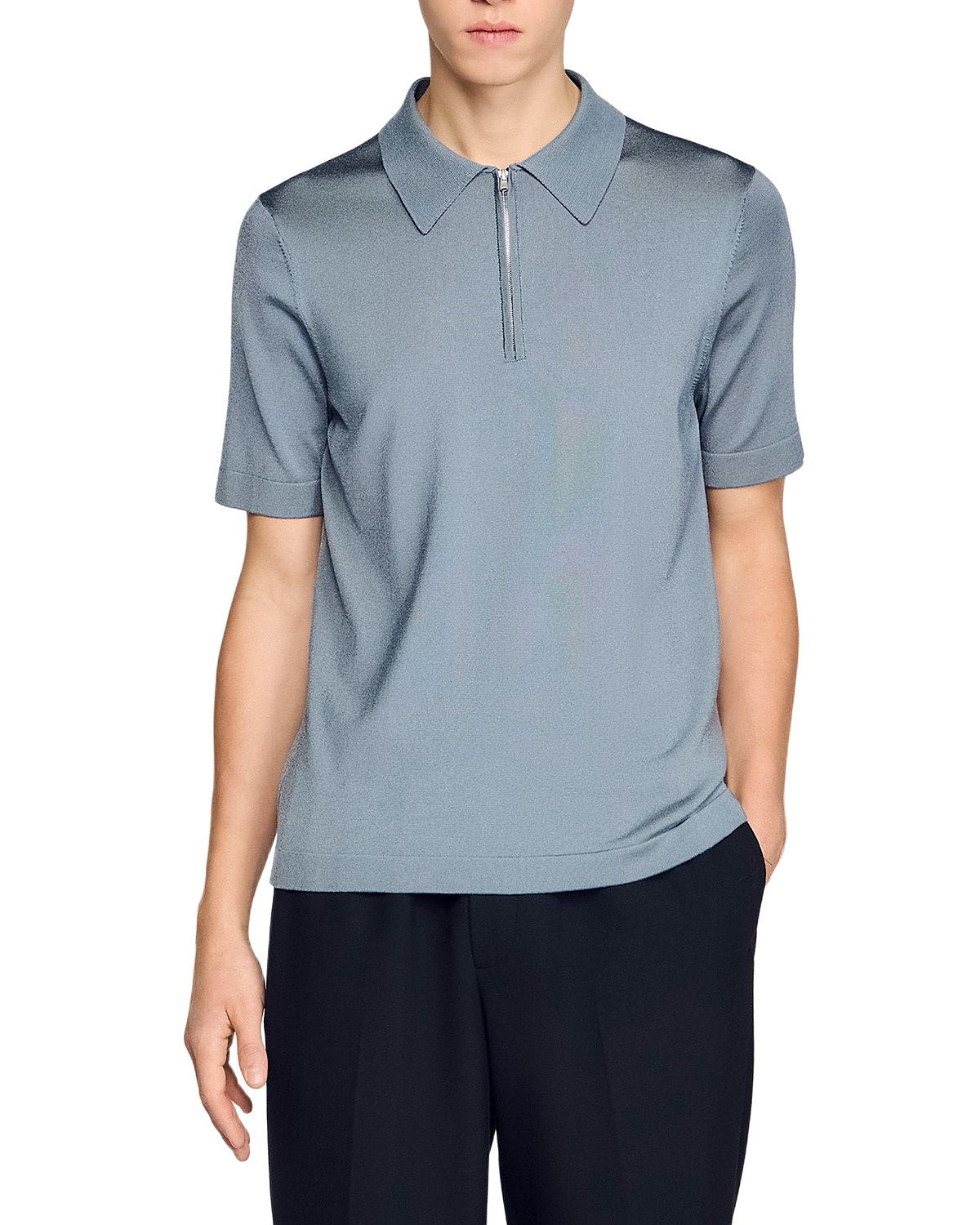 Sandro Knitted Polo Shirt with Zip Collar