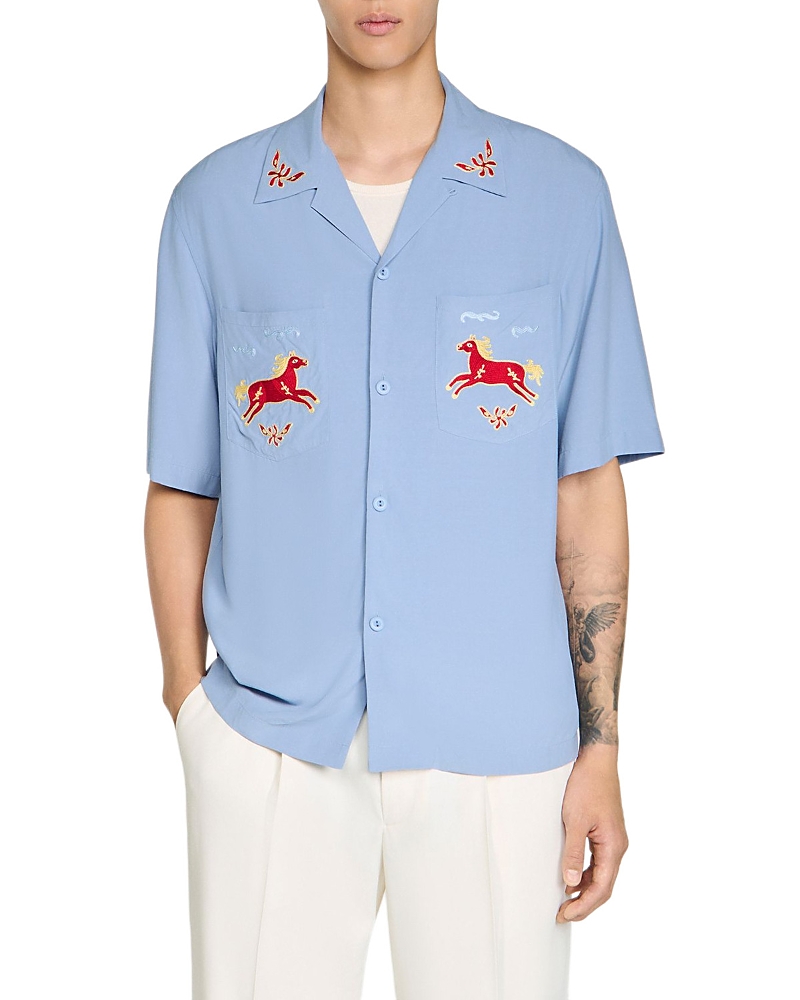 Sandro Embroidered Horse Loose Fit Shirt