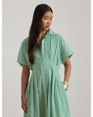 Striped Pleated Broadcloth Shirtdress