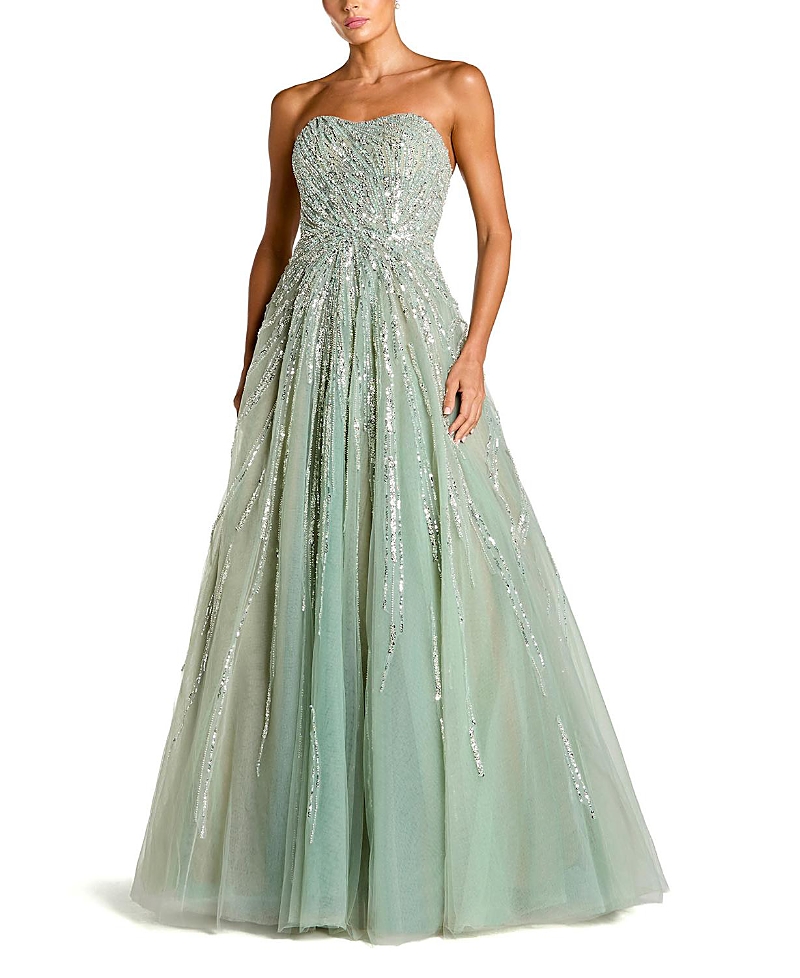 Mac Duggal Mesh Sequin Strapless Sweetheart Neck Ballgown