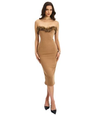  Rayanne Strapless Fur-Trimmed Sweetheart Maxi Dress