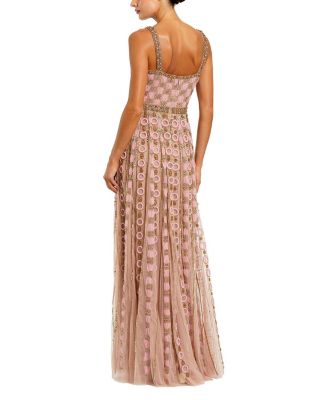 Sleeveless Mesh Embellished A Line Gown