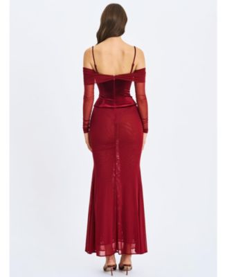  Maybelle Bardot Lace Strap Peplum Maxi Dress