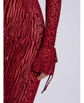  Waylynn Burnout Velvet Detail Mesh Backless Maxi Dress