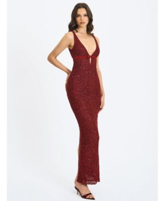  Elora Sequin Beaded Keyhole Maxi Dress