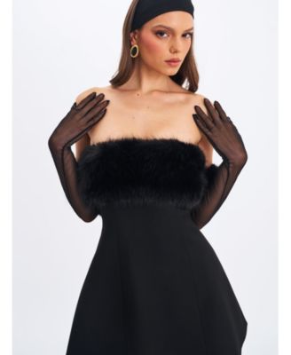  Evelyn Fur-Trimmed Mini A-Line Dress