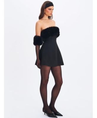  Evelyn Fur-Trimmed Mini A-Line Dress